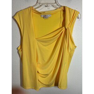 Kelly & Diane Blouse Sleeveless Business Casual Asymmetrical Draped Yellow Sz XL